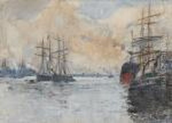 Liverpool Docks Oil Painting by Rowland Henry Hill