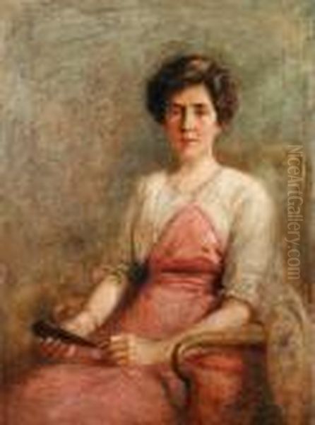 Portrait Of A Lady In Pink Oil Painting by Rowland Henry Hill