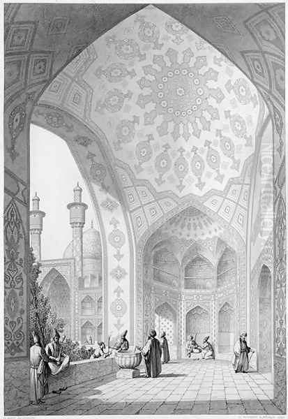 The Vestibule of the Main Entrance of the Medrese-i-Shah-Hussein, Isfahan, plate 21 from Modern Monuments of Persia Oil Painting by Pascal Xavier Coste