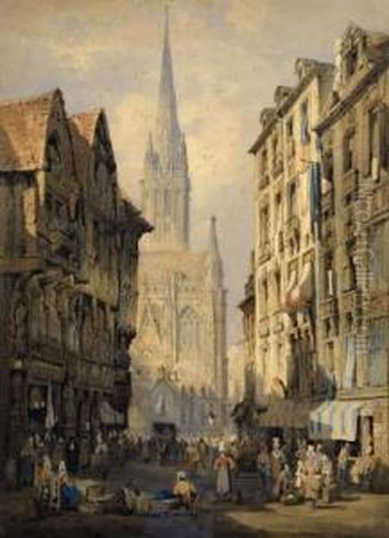 Street Scene Caen Oil Painting by Samuel Prout