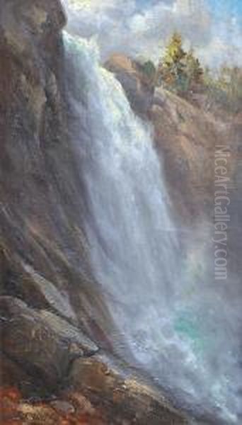 Yosemite Waterfall Oil Painting by Thomas Hill