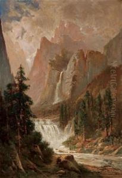 Yosemite Falls Oil Painting by Thomas Hill