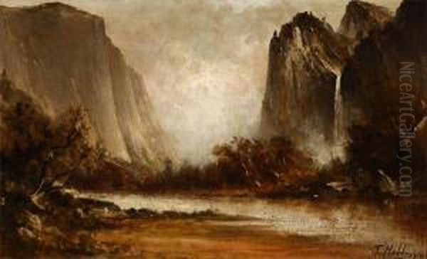 Yosemite Falls Oil Painting by Thomas Hill