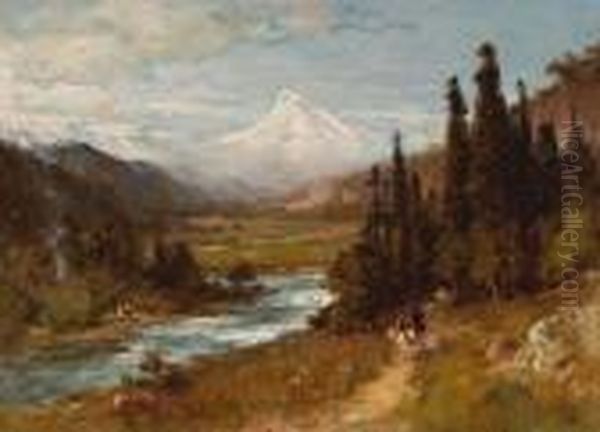 A View Of Mt. Hood Oil Painting by Thomas Hill