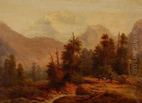 Men Inextensive Mountain Landscape Supposedly Yosemite Oil Painting by Thomas Hill