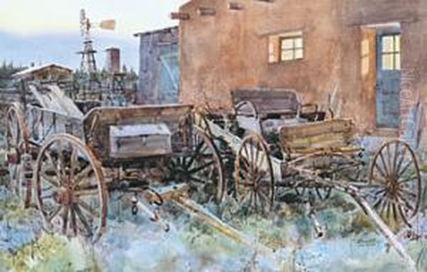 Old Wagons At Twilight Oil Painting by Thomas Hill