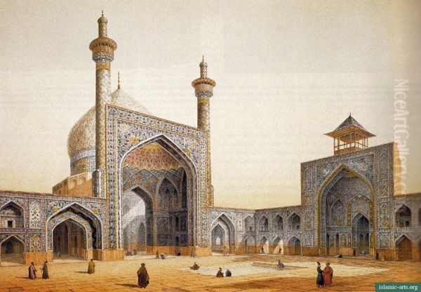 View of the Courtyard of the Mesdjid-i-Shah, Isfahan 1856 Oil Painting by Pascal Xavier Coste