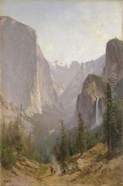 Yosemite Waterfall Oil Painting by Thomas Hill