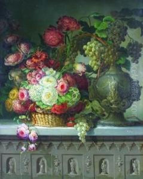 Still Life With Flowers And Fruit Oil Painting by Thomas Hill