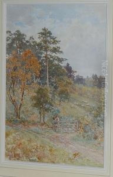 Figure Resting By A Gate Oil Painting by Thomas Hill