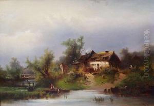 Landliche Idylle Mit Altem Fachwerkhaus Oil Painting by Heinrich (Heinz) Hiller