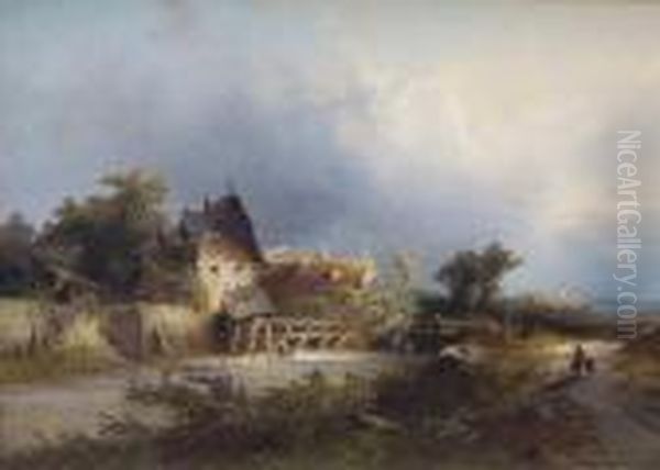 Landschaft Mit Wassermuhle Oil Painting by Heinrich (Heinz) Hiller