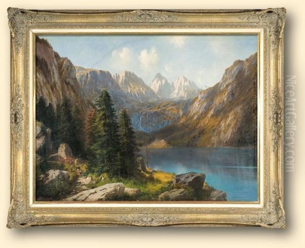 Jezioro Obersee W Alpach Oil Painting by Heinrich (Heinz) Hiller