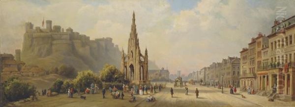 The Scott Monument, Prince's Street, Edinburgh Oil Painting by Heinrich (Heinz) Hiller