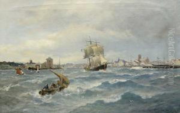 Sudlandischer Hafen Mit Segelschiffen Oil Painting by Heinrich (Heinz) Hiller