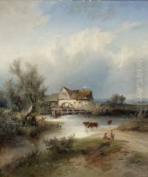 Muhle Am Fluss. Oil Painting by Heinrich (Heinz) Hiller