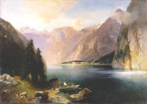 Nad Konigssee, Ok. 1880 Oil Painting by Heinrich (Heinz) Hiller