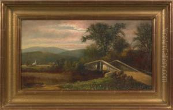 New England Landscape Oil Painting by William Henry Hilliard