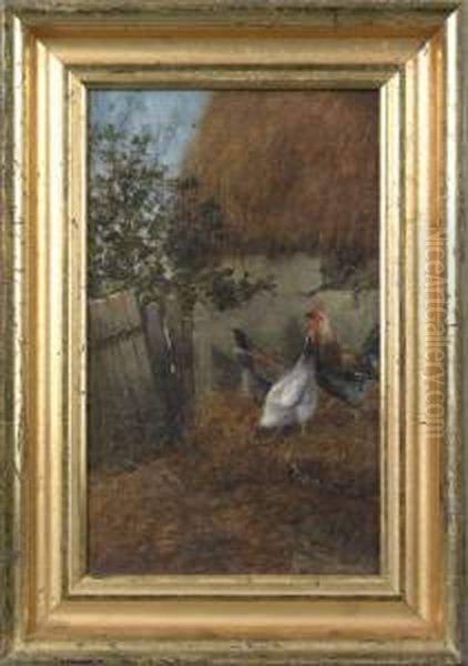 Barnyard Scene With Chickens Oil Painting by William Henry Hilliard