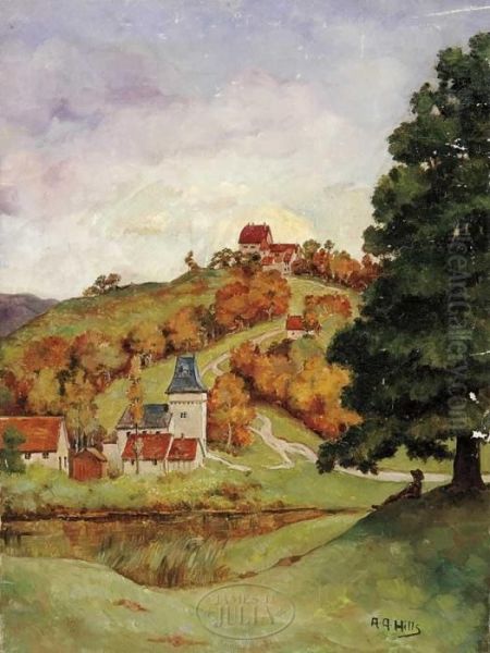 Hilltop Chateau Oil Painting by Anna Althea Hills