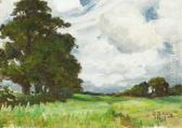 An English Landscape With Trees Oil Painting by Anna Althea Hills