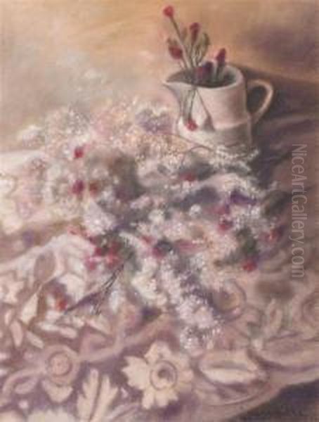 Flowers With Pitcher Oil Painting by Laura Coombs Hills