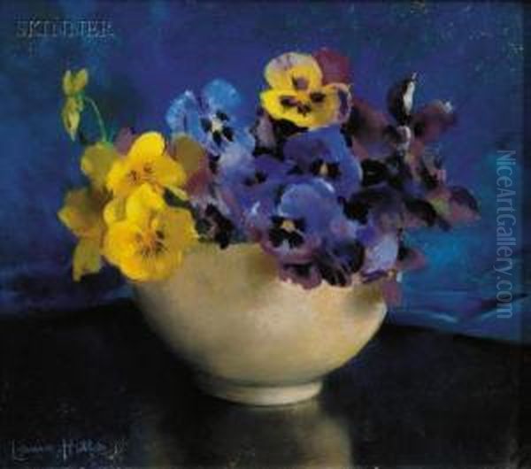 Bowl Of Pansies Oil Painting by Laura Coombs Hills