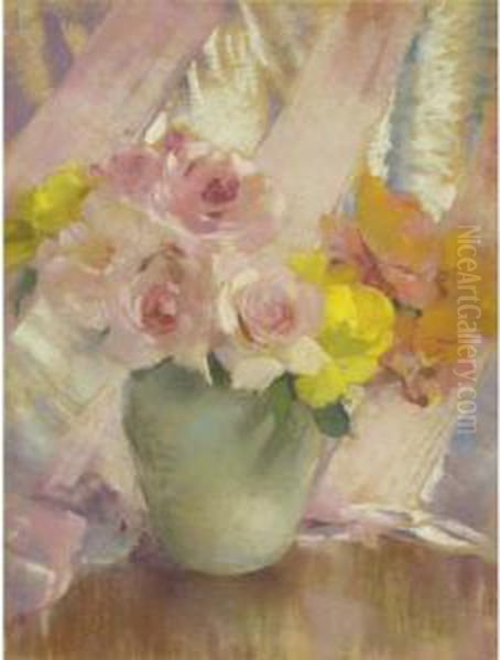 Pink Roses Oil Painting by Laura Coombs Hills