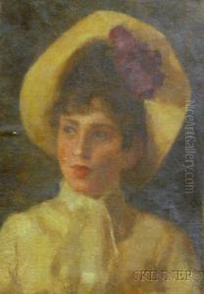 Portrait Of A Woman Wearing A Hat Oil Painting by Laura Coombs Hills