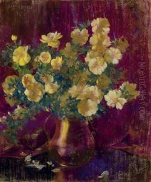 Yellow Roses Oil Painting by Laura Coombs Hills