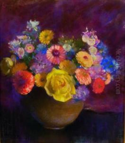 Bowl Of Flowers Oil Painting by Laura Coombs Hills