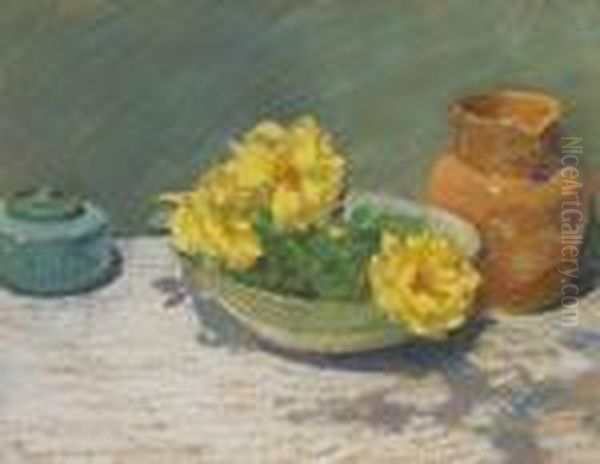 ''still Life With Yellow Roses'' by Laura Coombs Hills