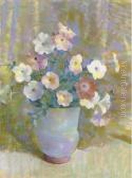 Pink And White Petunias Oil Painting by Laura Coombs Hills