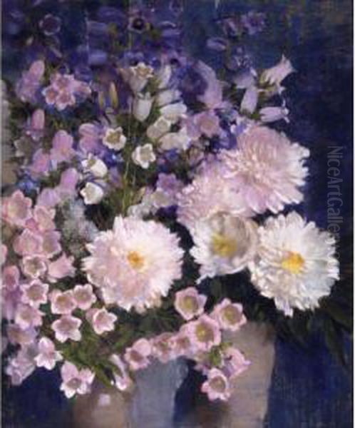 Hollyhocks And Dahlias Oil Painting by Laura Coombs Hills