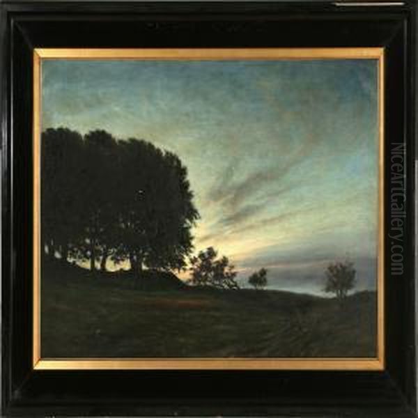 Summer Evening Landscape Oil Painting by Hans Hilsoe