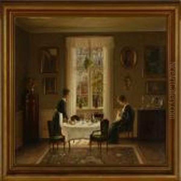 The Coffee Is Served For The Lady Of The House Oil Painting by Hans Hilsoe