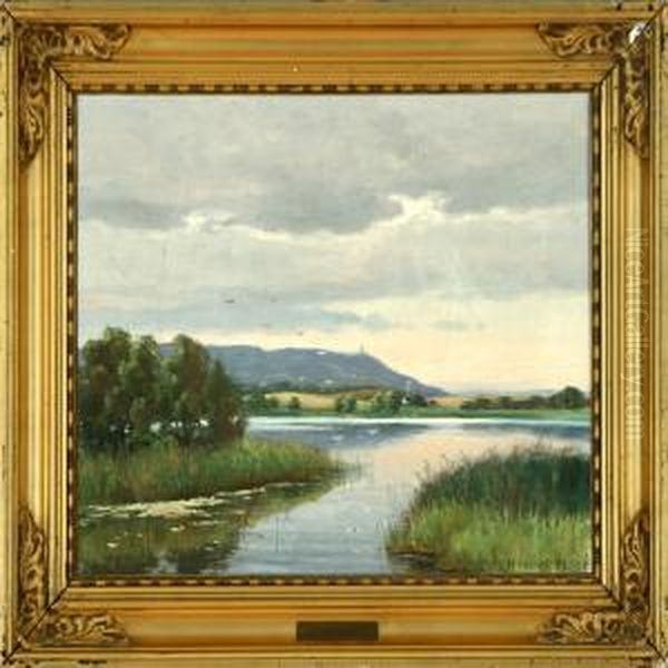 Danish Evening Atmospere At Silkeborg Lake District. Signed And Dated H. Hilsoe 32 Oil Painting by Hans Hilsoe