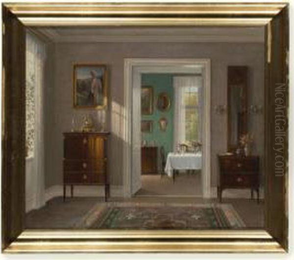 The Green Dining Room Oil Painting by Hans Hilsoe