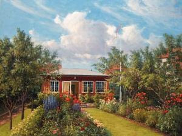 A Summer Garden In Full Bloom Oil Painting by Hans Hilsoe