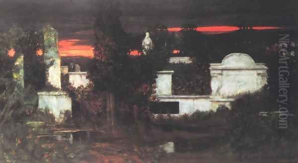 Italian Cemetery Oil Painting by Adam Chmielowski