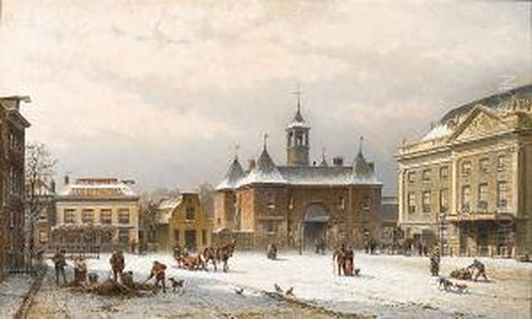 The Leidseplein In Amsterdam Oil Painting by Eduard Alexander Hilverdink