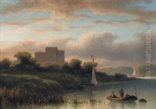 Fishing At Dusk Oil Painting by Eduard Alexander Hilverdink