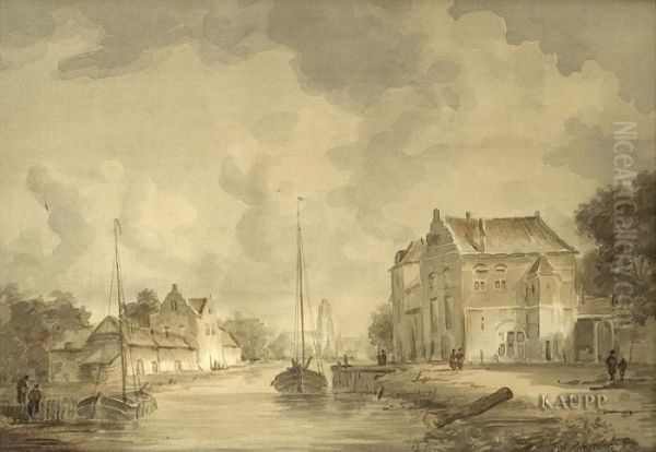 Stadtansicht Mit Kanal Und Booten Unter Leicht Bewolktem Himmel Oil Painting by Eduard Alexander Hilverdink