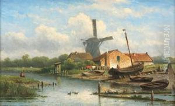 Pecheur Face Au Moulin Oil Painting by Eduard Alexander Hilverdink