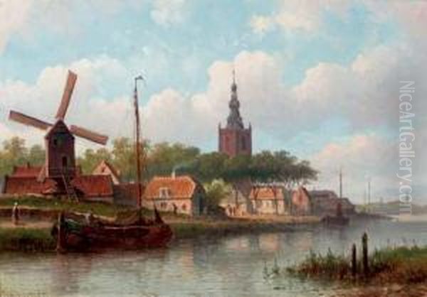 A Dutch Town In Summer Oil Painting by Eduard Alexander Hilverdink