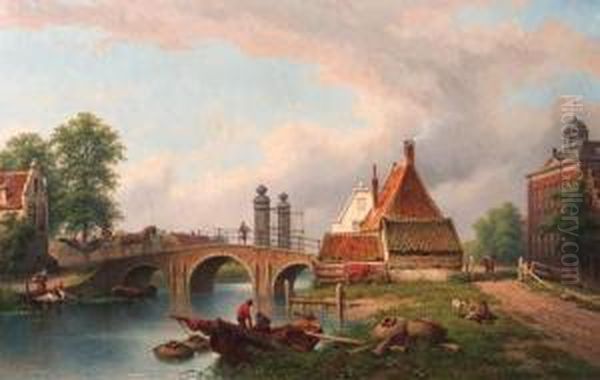 Het Rechthuys In Watergraafsmeer, Amsterdam Oil Painting by Eduard Alexander Hilverdink