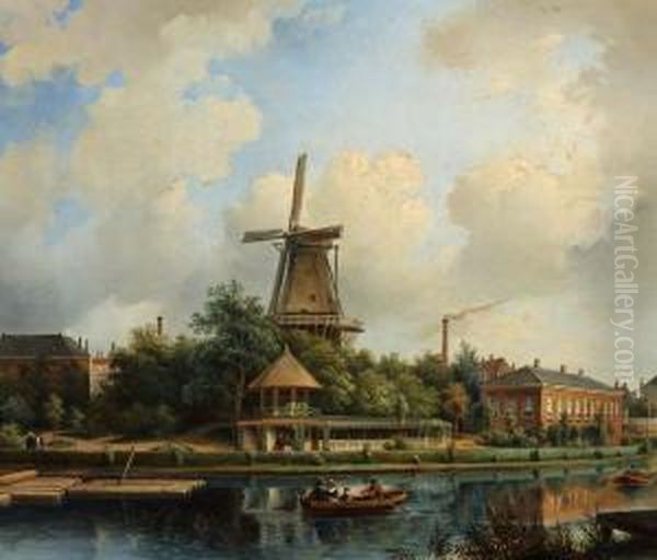 Gezicht Op De Oude Schans Te Amsterdam Oil Painting by Johannes Hilverdink