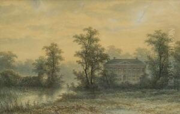 Herrenhaus In
 Parklandschaft. Oil Painting by Johannes Hilverdink