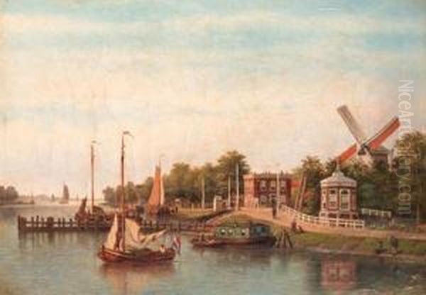 Sailing Boats On The Amstel, Amsterdam, With The Stadhouderskadebeyond Oil Painting by Johannes Hilverdink