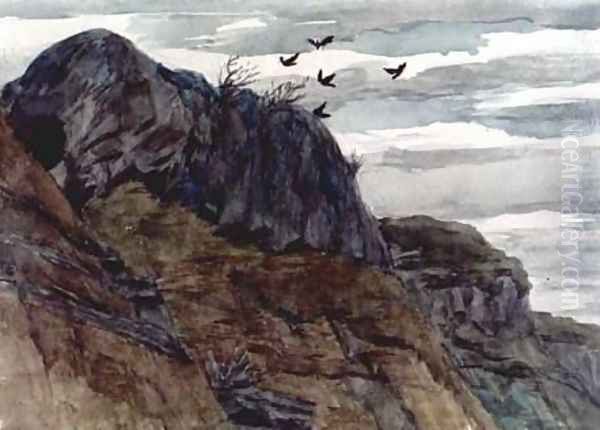 Crows above a Cliff Oil Painting by Adam Chmielowski